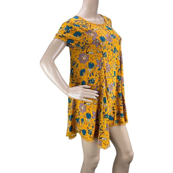Silence + Noise Witchy Yellow Floral Fringed Short Sleeve T-Shirt Mini Dress M - Picture 3 of 8